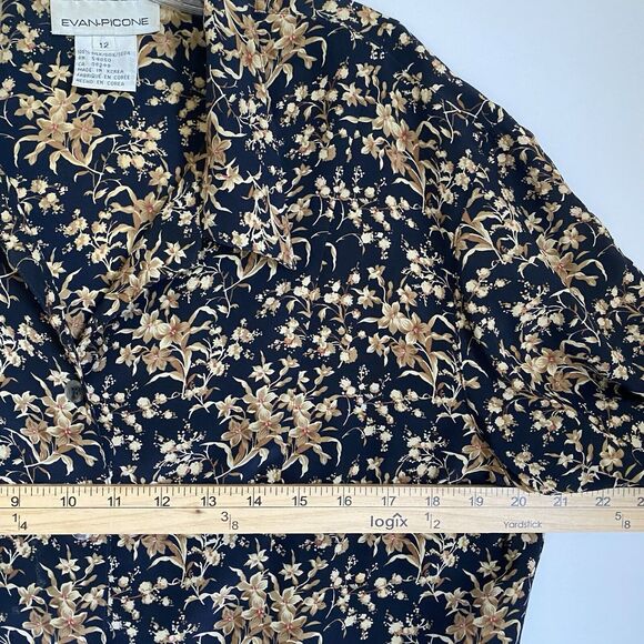 Evan Picone Blouse Top 12 Floral 100% Silk Button Up Long Sleeves Retro Cottage - Picture 3 of 5